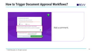 10
© 2020 Revvsales, Inc. All rights reserved.
Add a comment.
How to Trigger Document Approval Workﬂows?
 