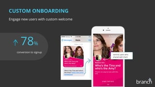 CUSTOM ONBOARDING
Engage new users with custom welcome
78%
conversion to signup
 