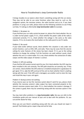 How to troubleshoot a jeep commander radio