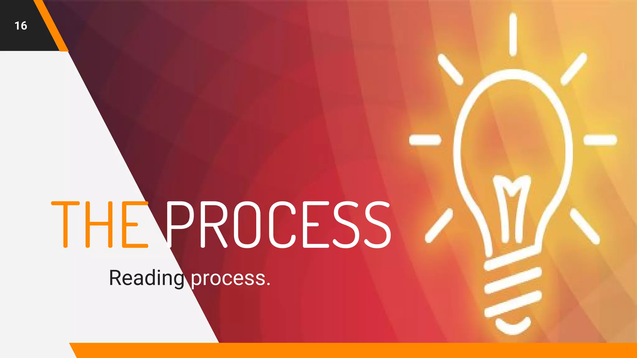 THE PROCESS
Reading process.
16
 