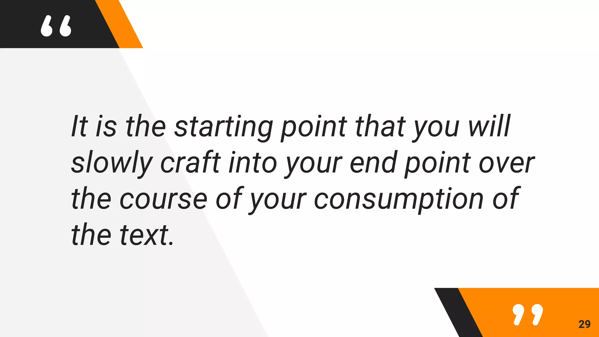“It is the starting point that you will
slowly craft into your end point over
the course of your consumption of
the text.
29
 