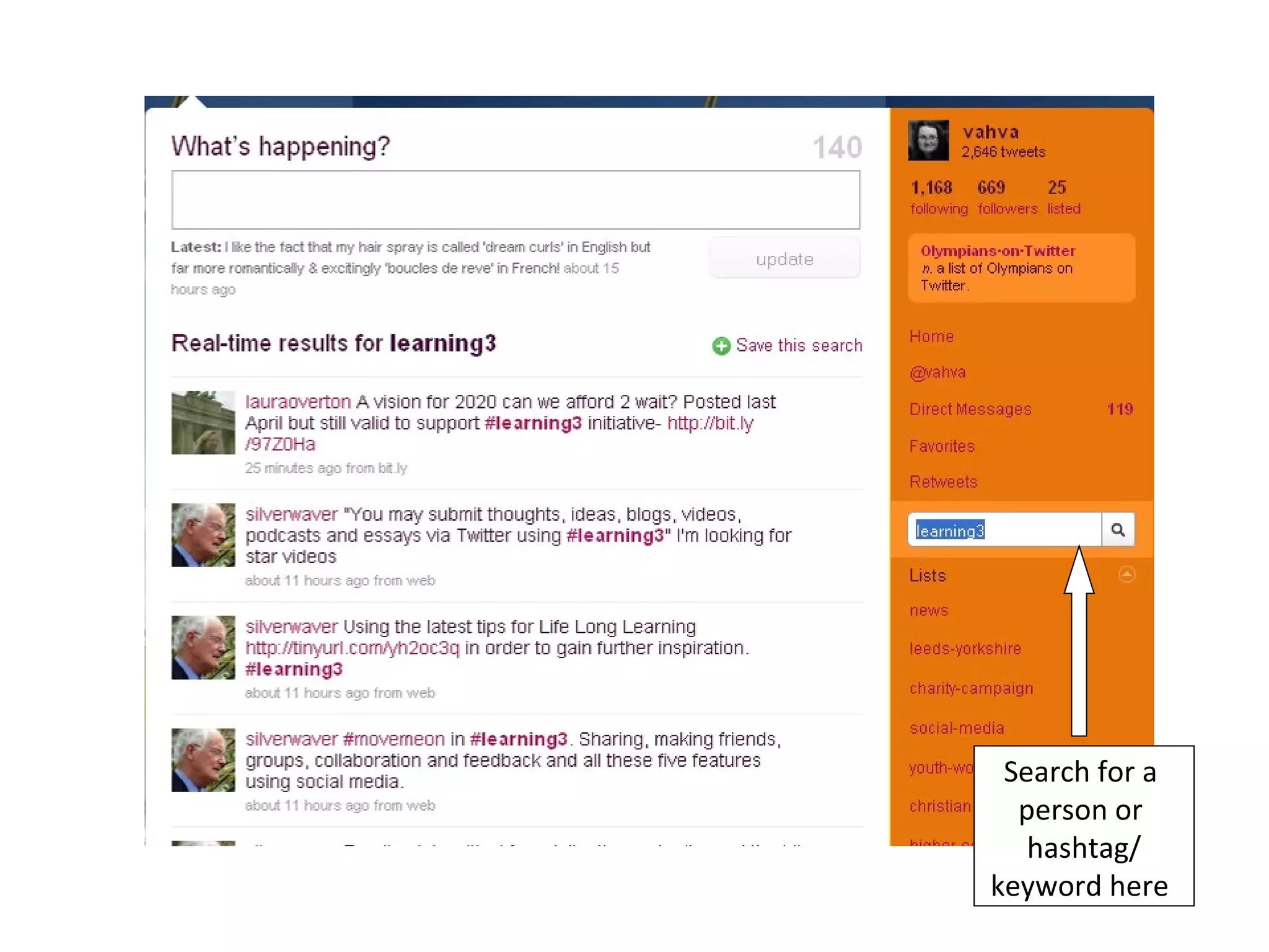 Search for a  person or  hashtag/ keyword here   