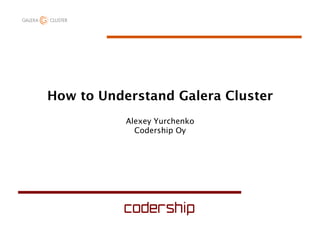 How to Understand Galera Cluster
Alexey Yurchenko
Codership Oy
 