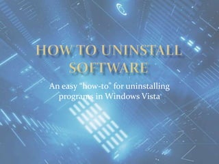 How to uninstall software An easy “how-to” for uninstalling programs in Windows Vista 