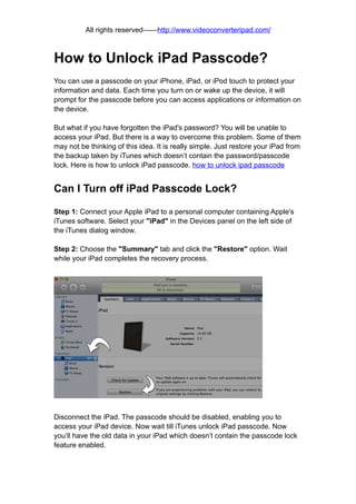 How to unlock ipad passcode