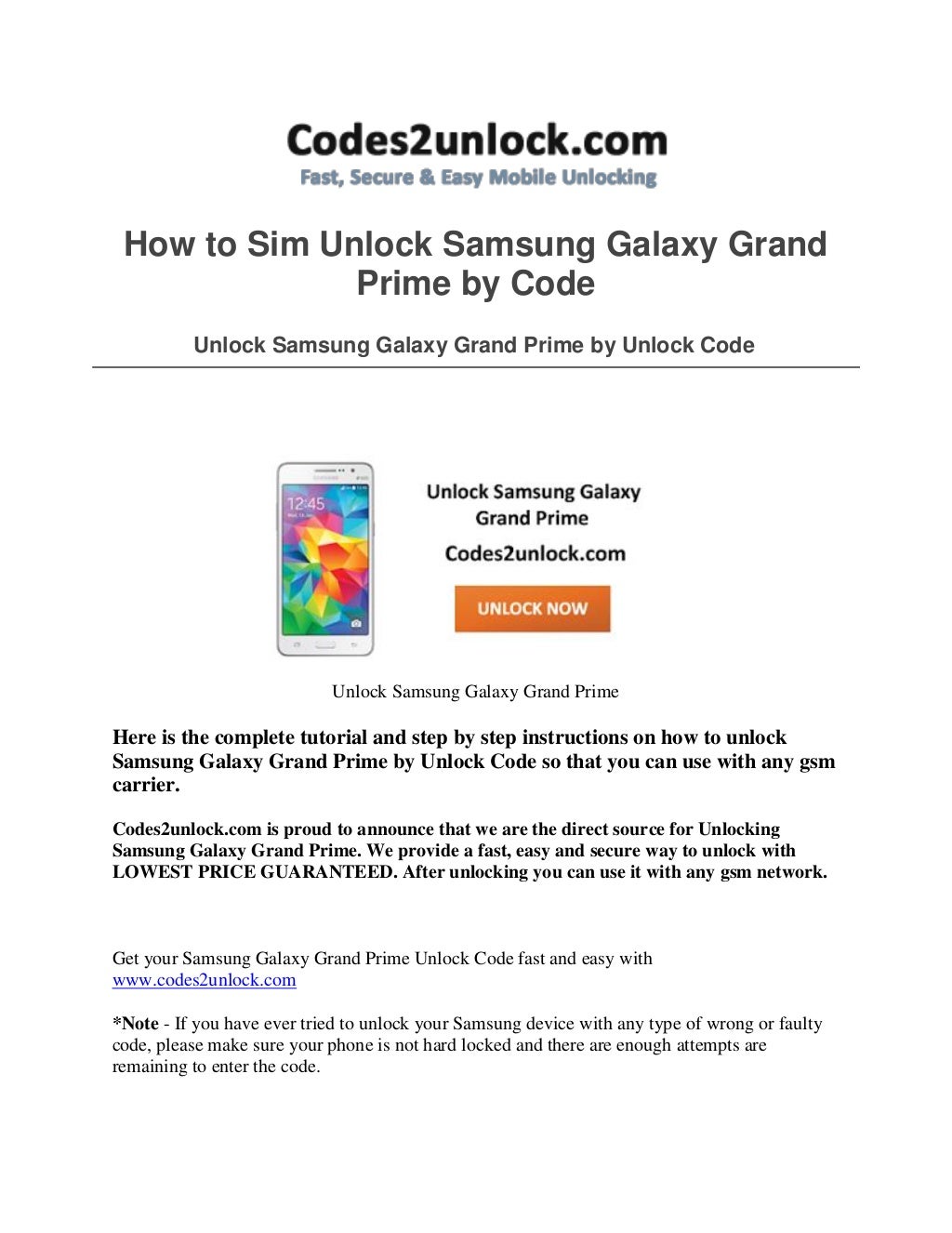 How to unlock samsung galaxy grand prime by code