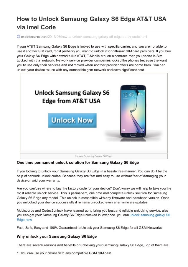 How To Unlock Samsung Galaxy S6 Edge Att Usa Via Imei Code