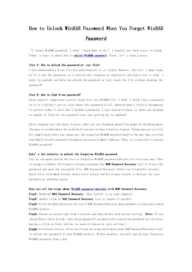 How To Unlock Win Rar Password When You Forgot Winrar Password