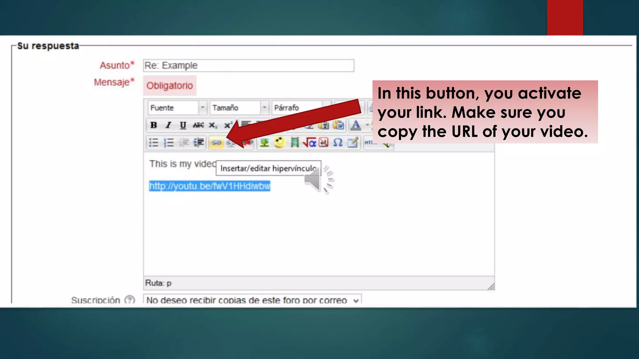 In this button, you activate
your link. Make sure you
copy the URL of your video.