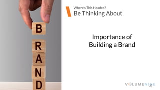 Image goes here
370 x 540 pixels
37
Be Thinking About
Where’s This Headed?
Importance of
Building a Brand
 