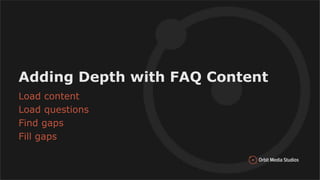 Adding Depth with FAQ Content
Load content
Load questions
Find gaps
Fill gaps
 