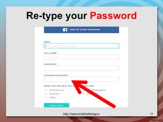 Re-type your Password
http://www.kristinetiongco-
rimpa.com/blog/
11
 