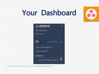 Tutorial on How to Use Asana - www.marketinggemblog.wordpress.com
Your Dashboard
 