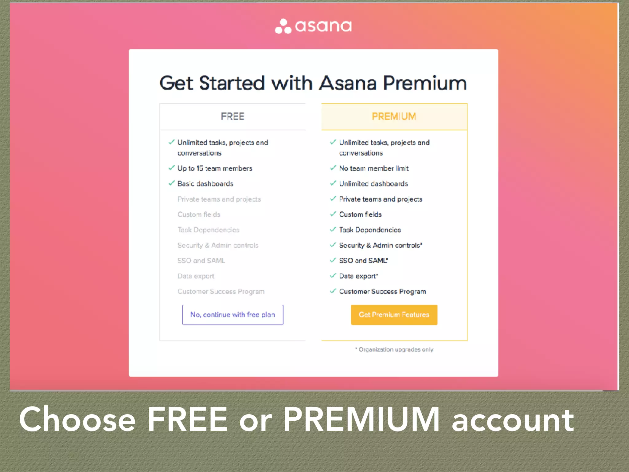 Choose FREE or PREMIUM account
 