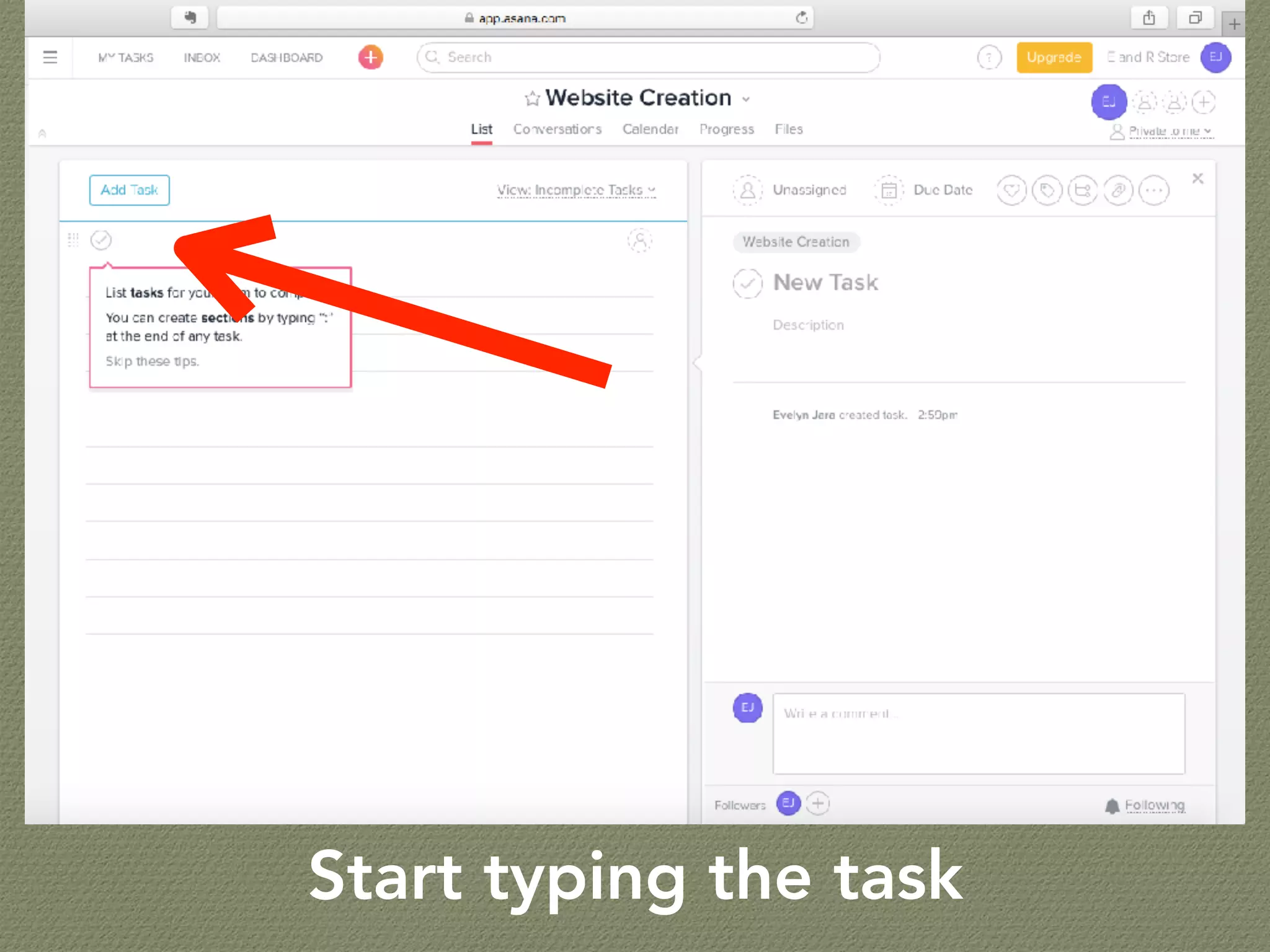 Start typing the task
 