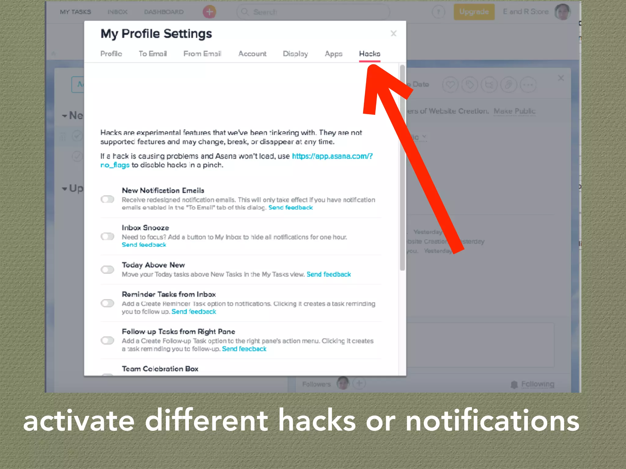 activate different hacks or notiﬁcations
 