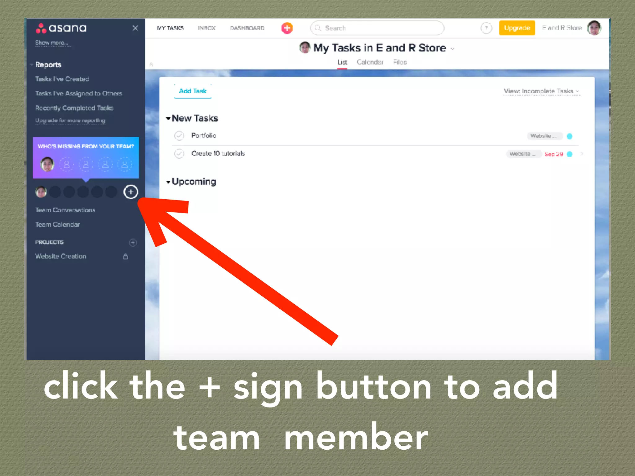 click the + sign button to add
team member
 