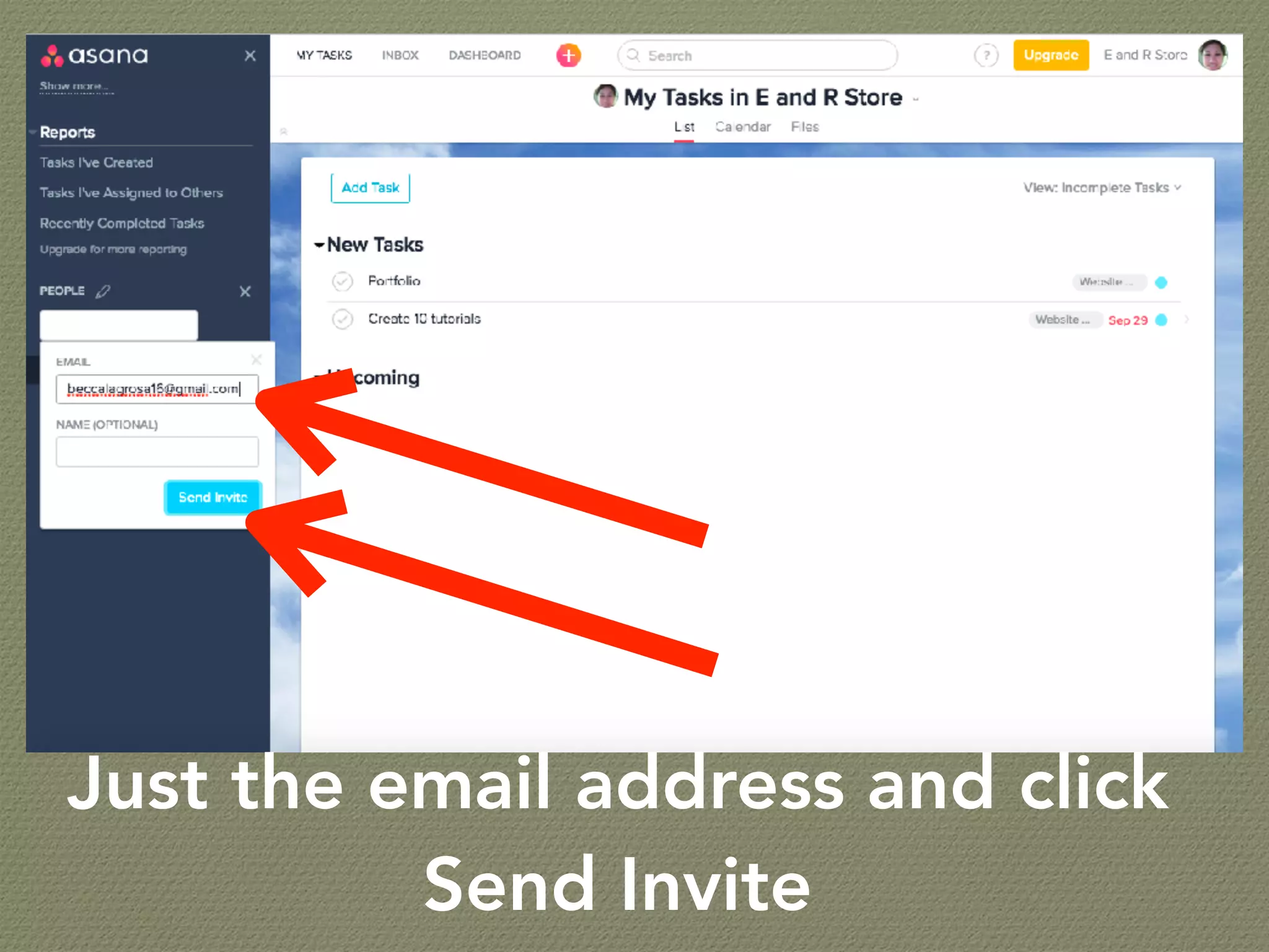 Just the email address and click
Send Invite
 