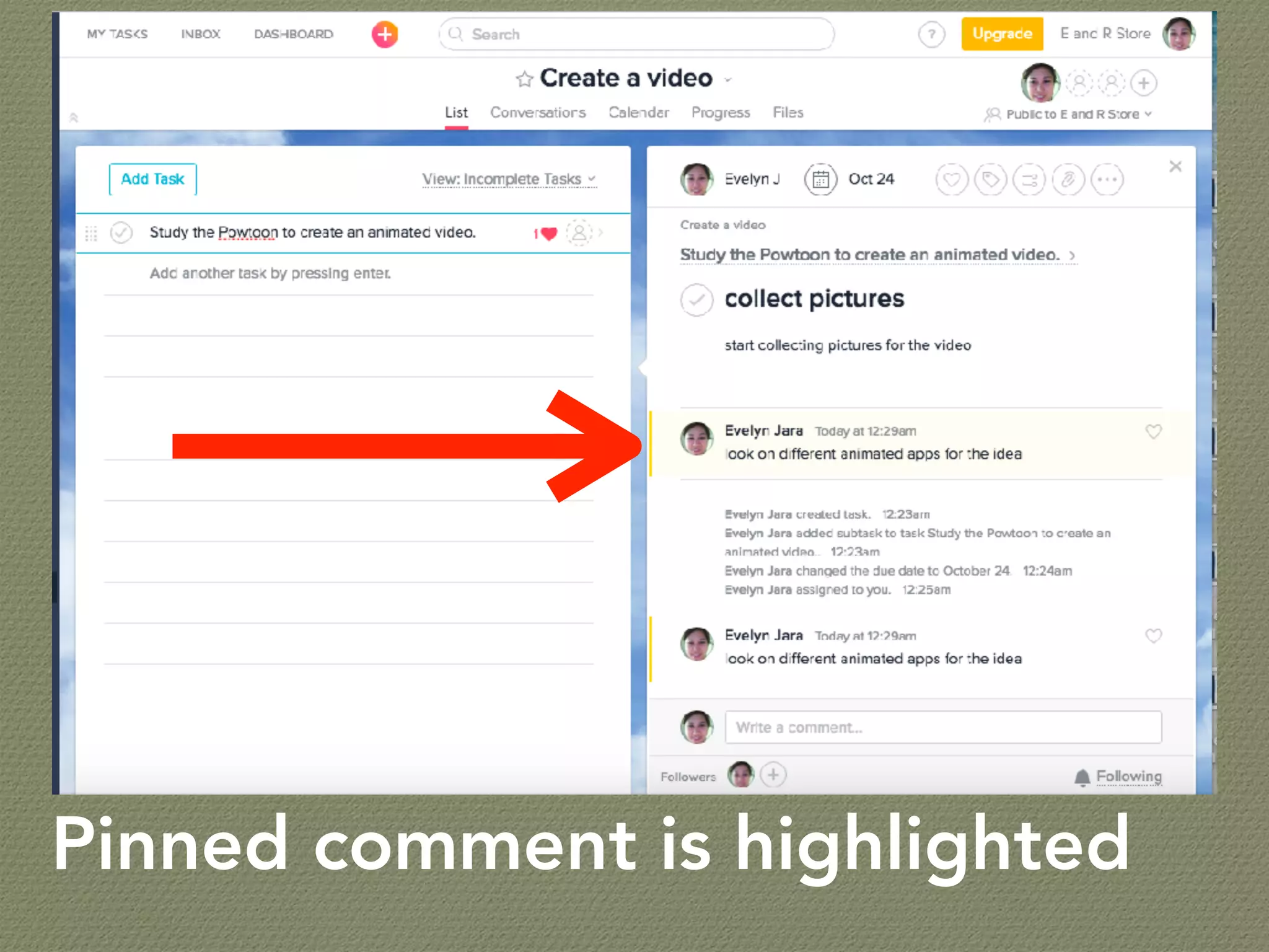 Pinned comment is highlighted
 