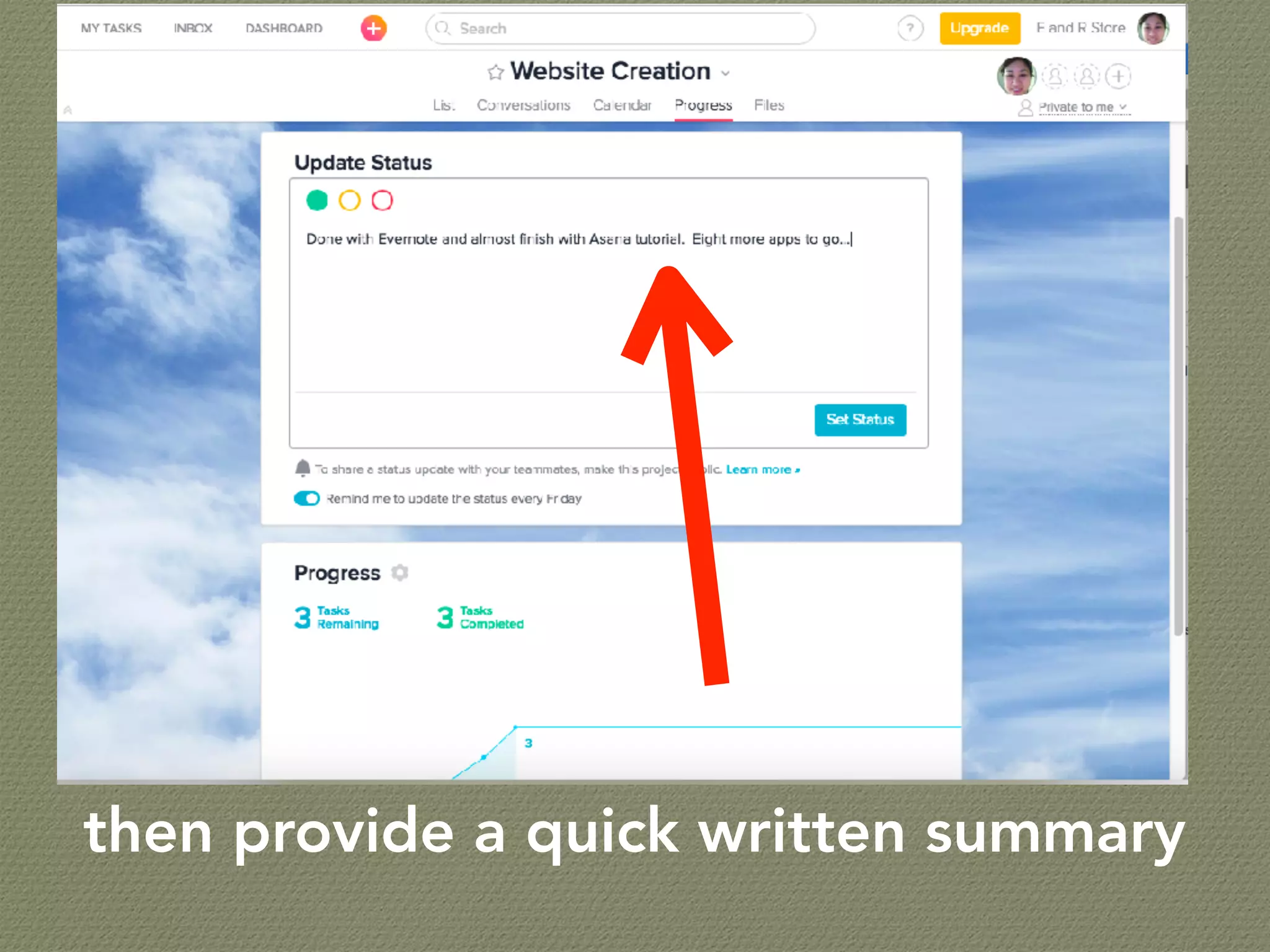 then provide a quick written summary
 