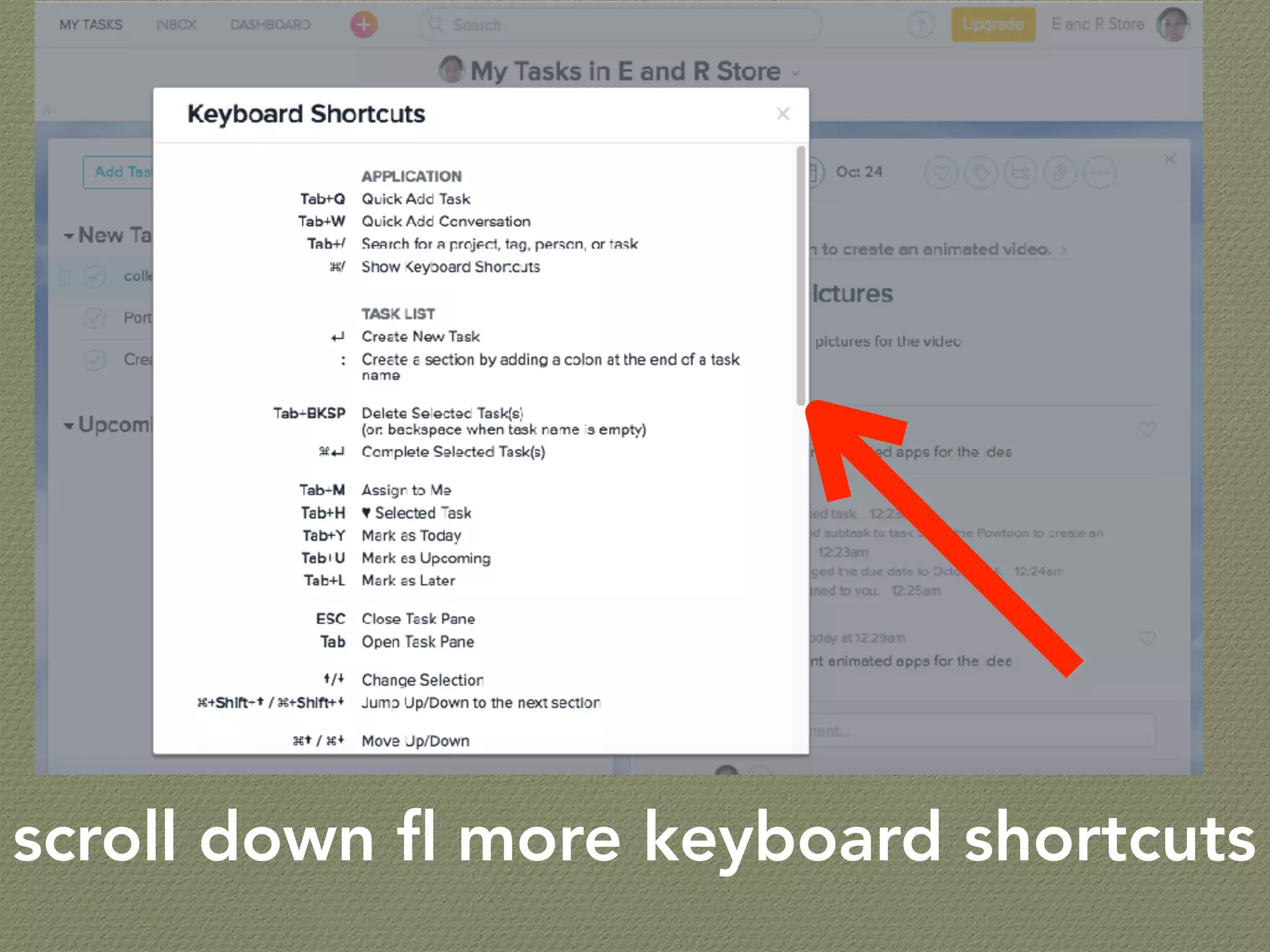 scroll down ﬂ more keyboard shortcuts
 