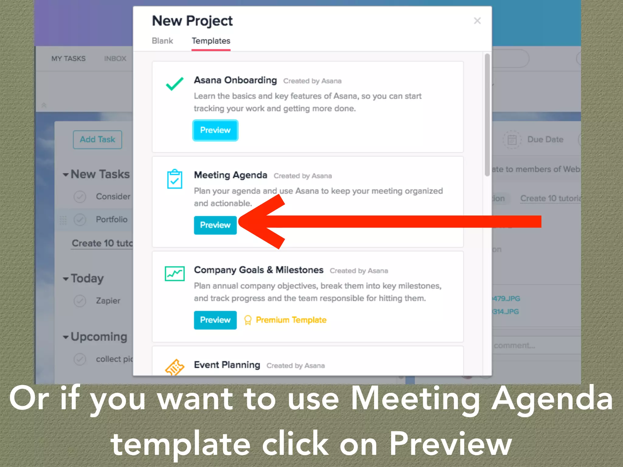 Or if you want to use Meeting Agenda
template click on Preview
 