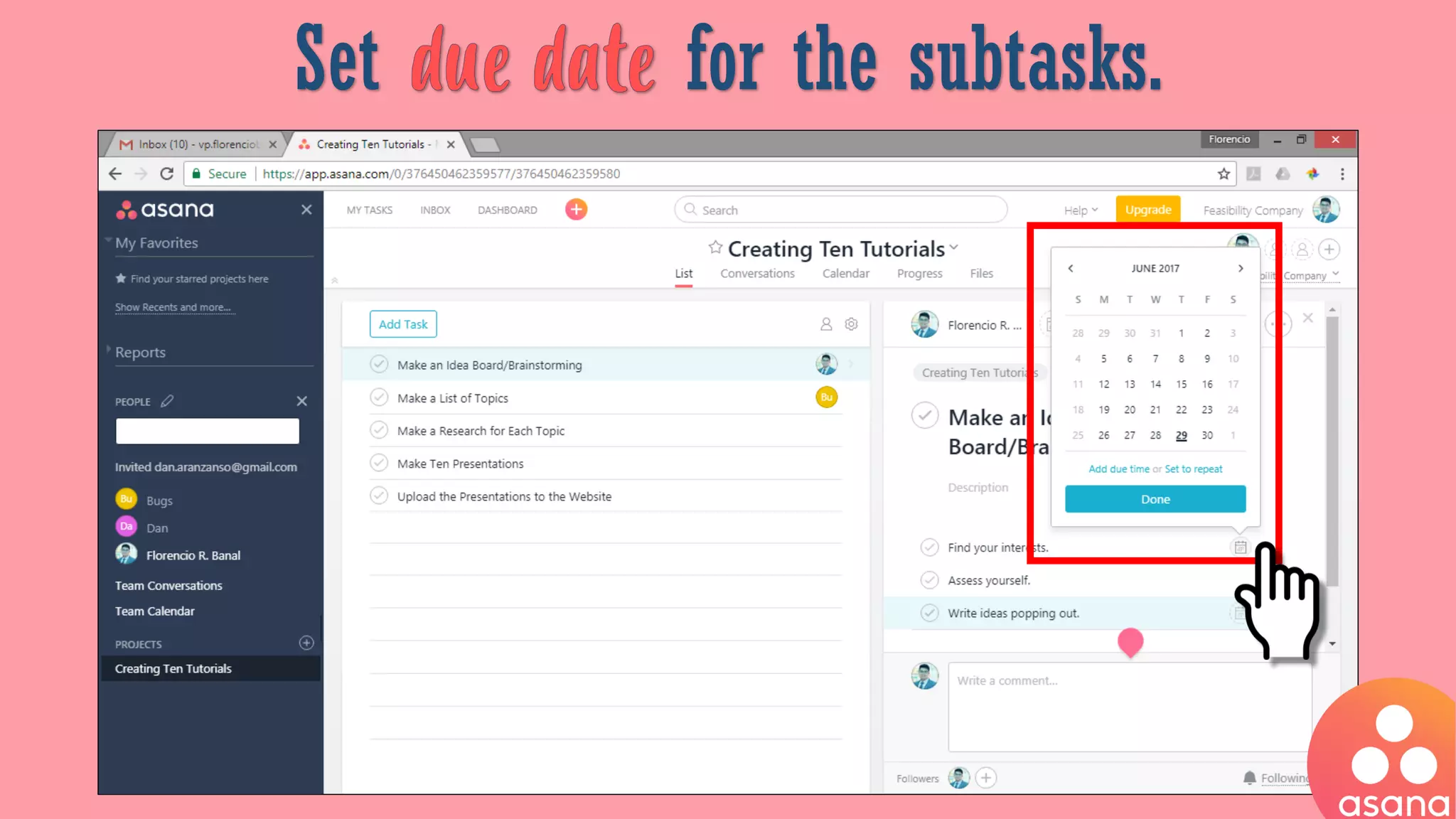 Set for the subtasks.
 