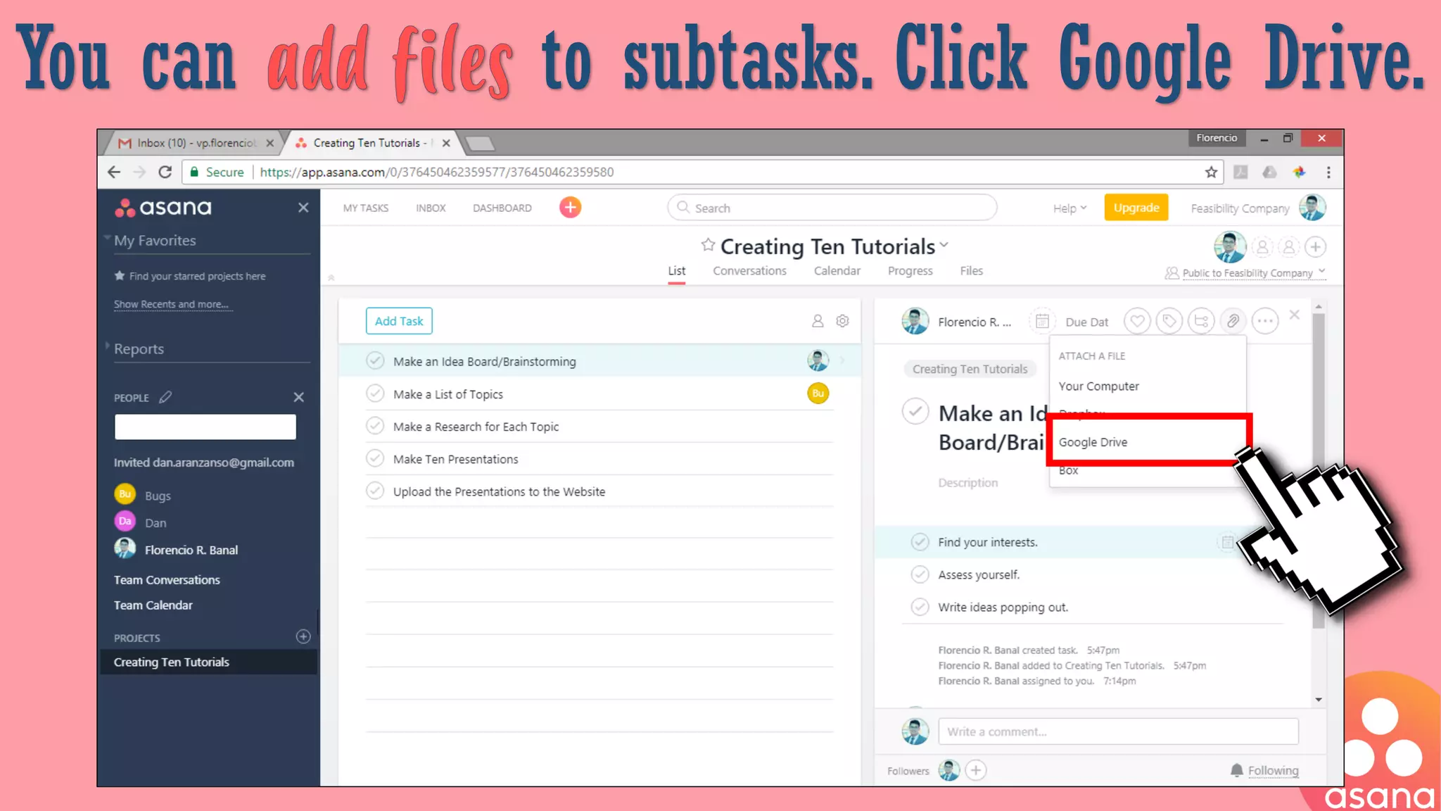 You can to subtasks. Click Google Drive.
 