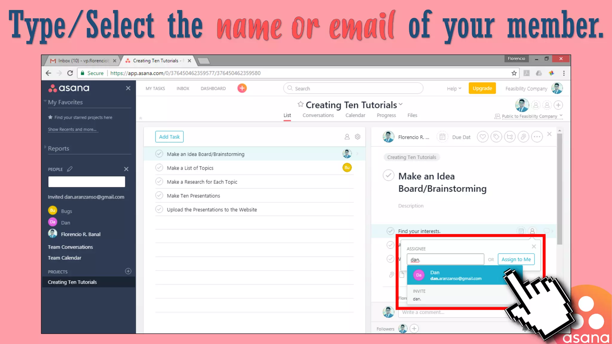 Type/Select the of your member.
 