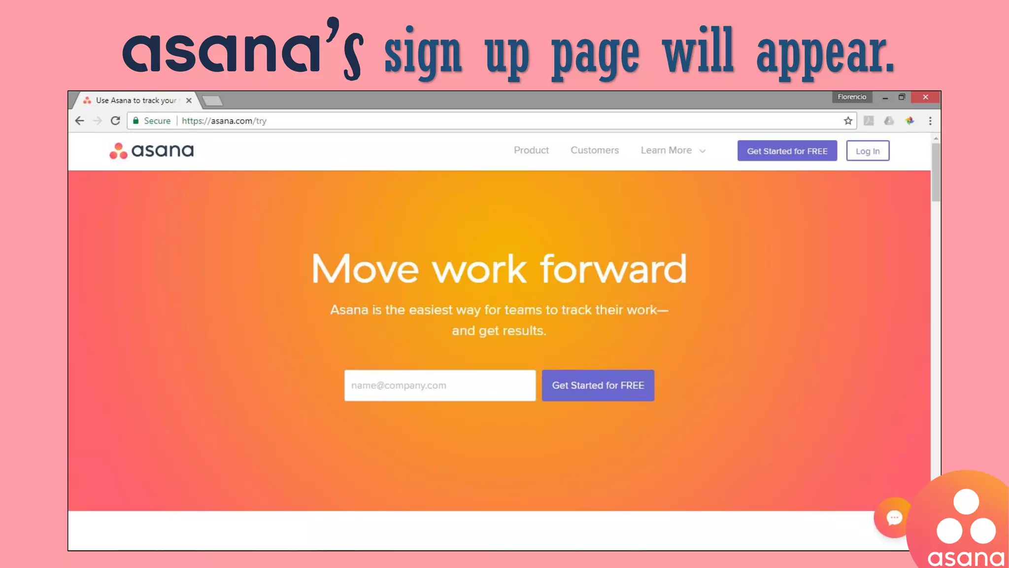 asana’s sign up page will appear.
 