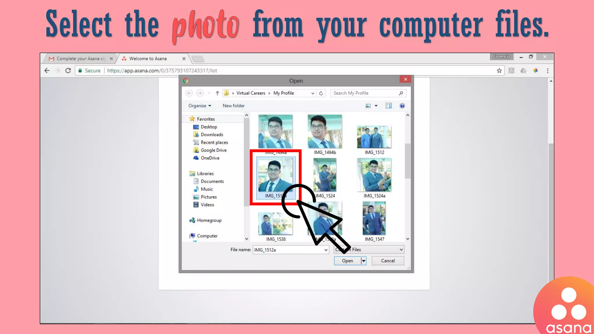 Select the from your computer files.
 