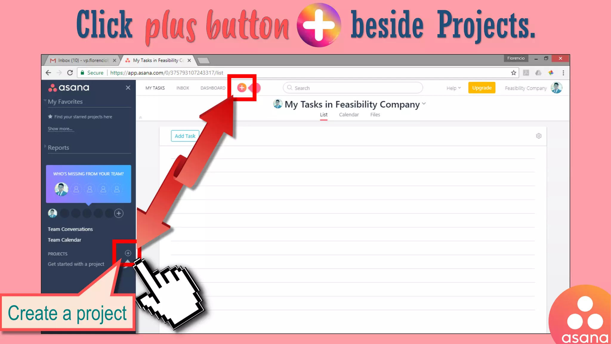 Click beside Projects.
Create a project
 