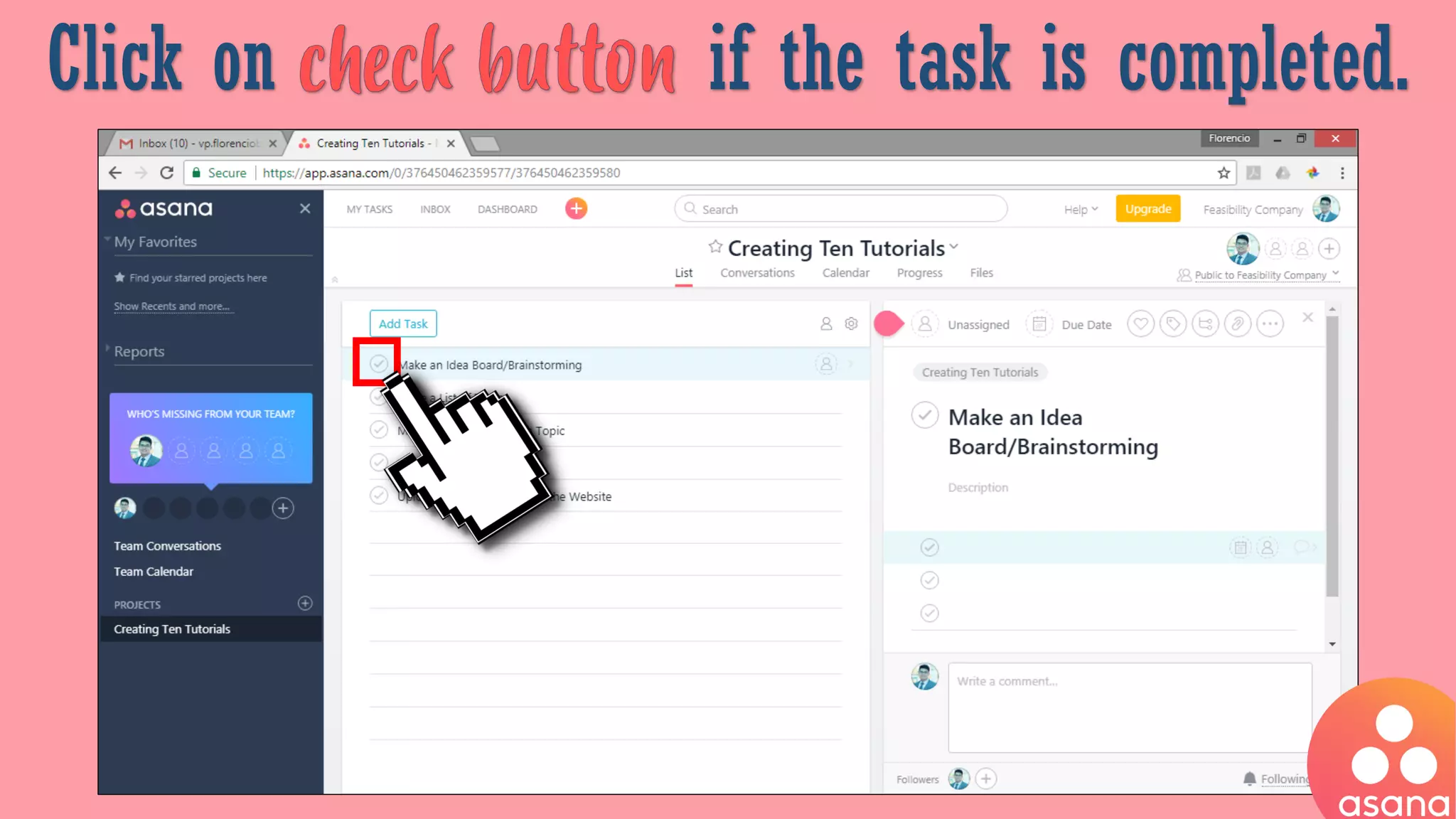 Click on if the task is completed.
 