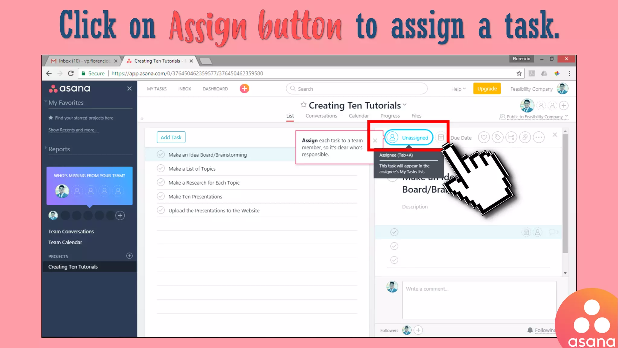 Click on to assign a task.
 