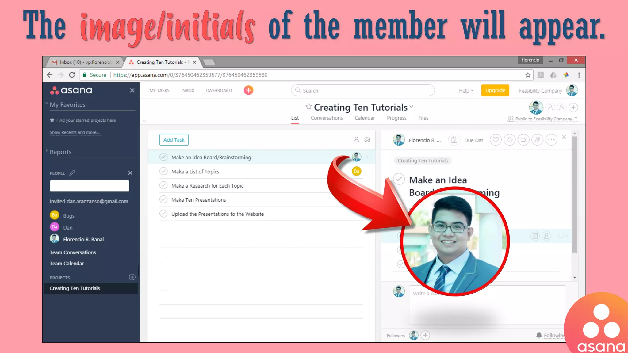 The of the member will appear.
 