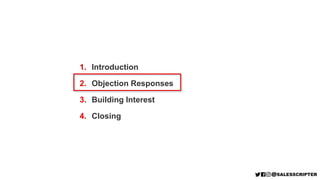 1. Introduction
2. Objection Responses
3. Building Interest
4. Closing
 