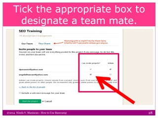 Tick the appropriate box to
designate a team mate.
@2014 Nimfa V. Maniscan - How to Use Basecamp 28
 