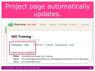 Project page automatically
updates.
@2014 Nimfa V. Maniscan - How to Use Basecamp 55
 