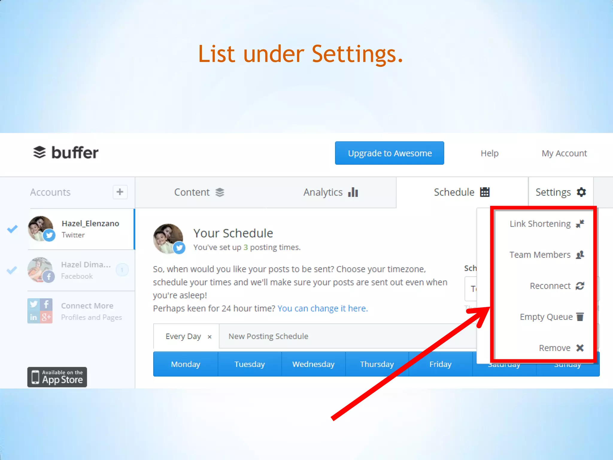 List under Settings.
 