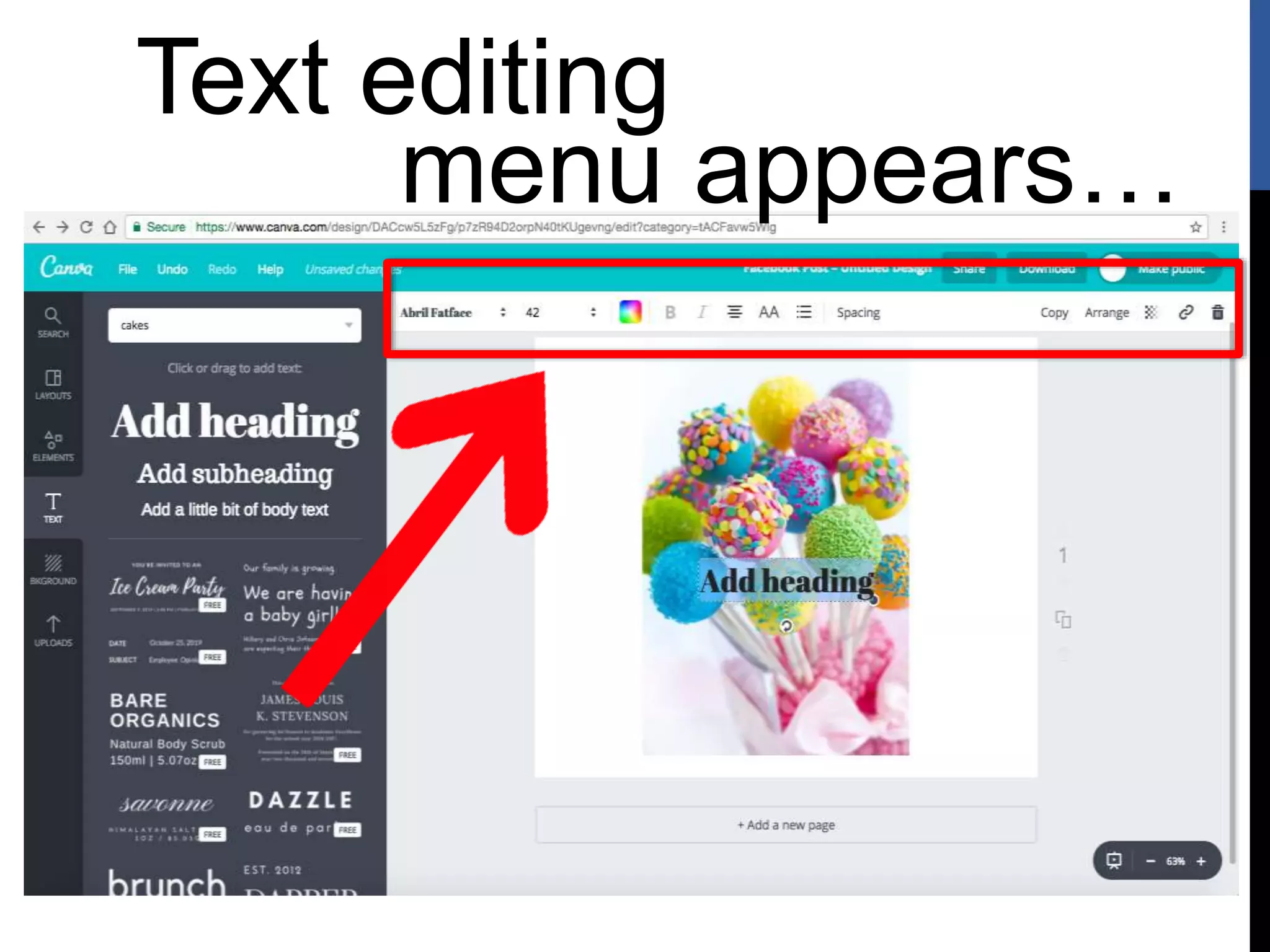 Text editing
menu appears…
 