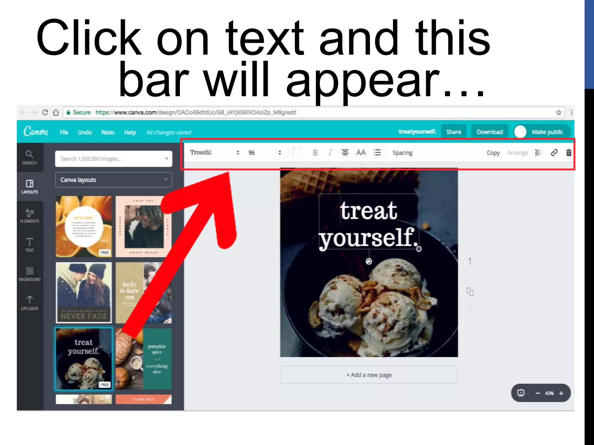 Click on text and this
bar will appear…
 