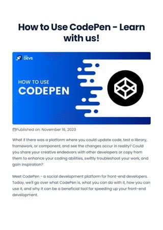 How to Use CodePen - Learn with us! | PDF