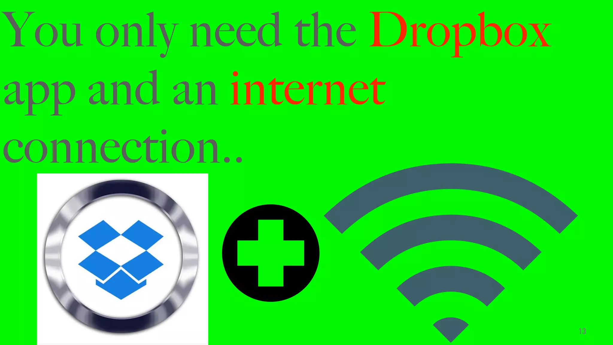 13
You only need the Dropbox
app and an internet
connection..
 