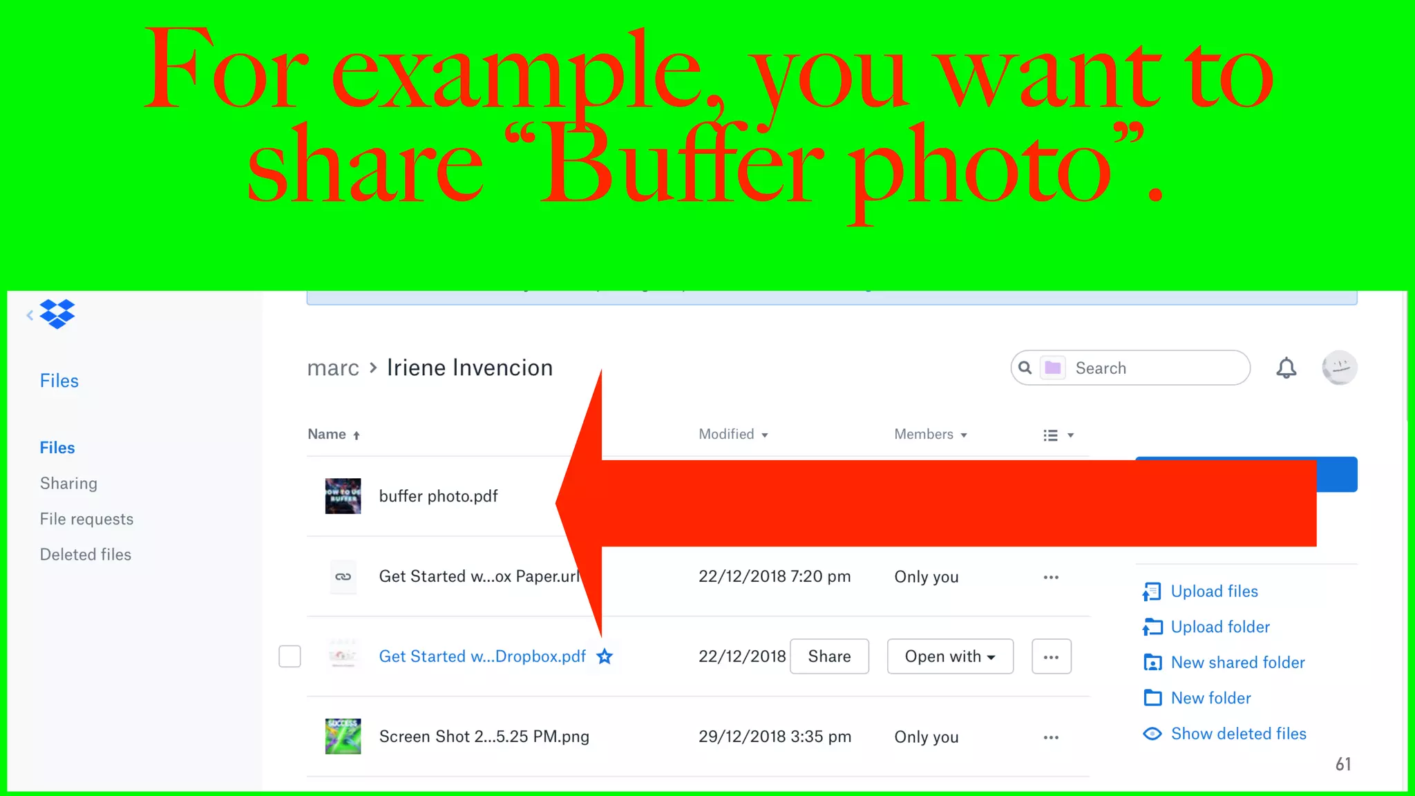 For example, you want to
share “Buﬀer photo”.
61
 