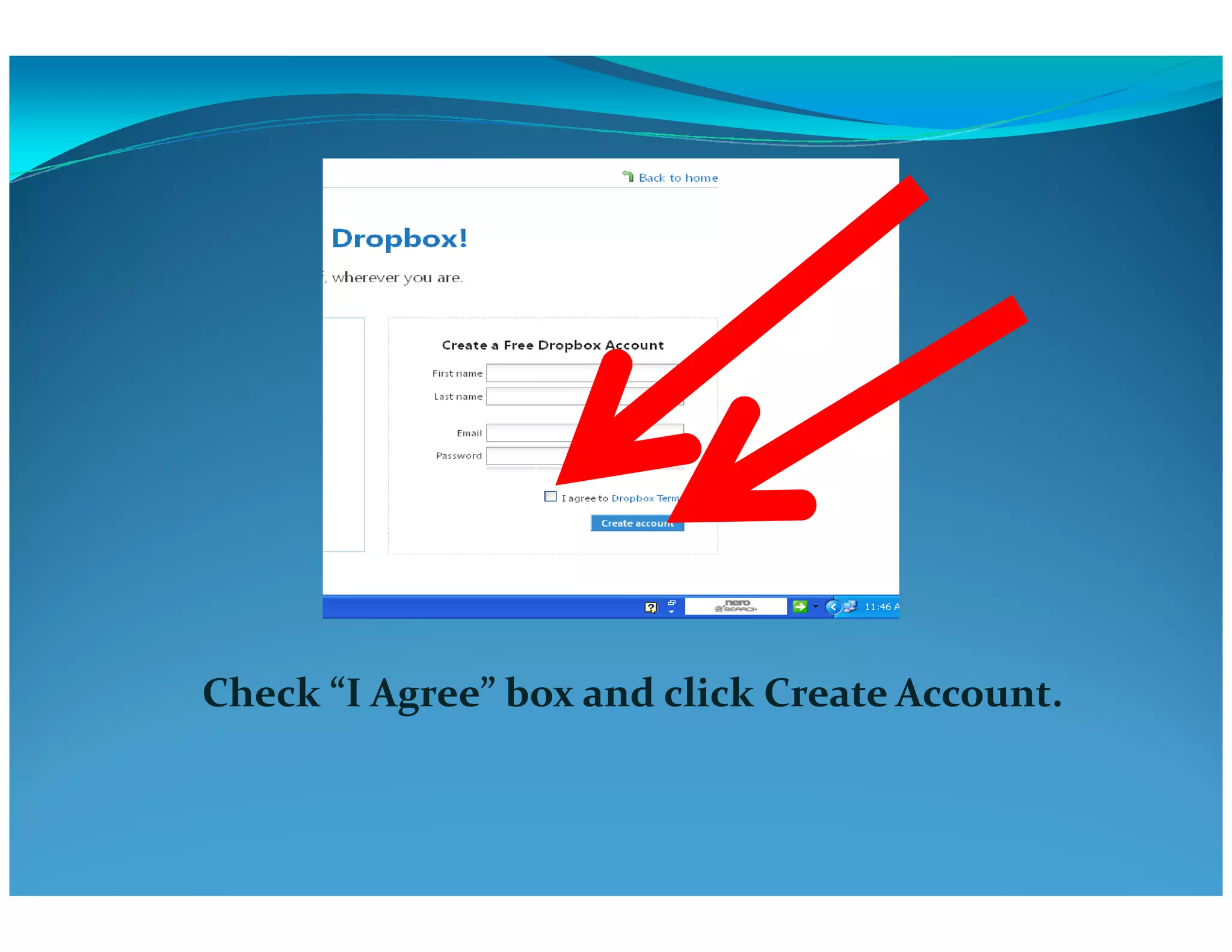 Check “I Agree” box and click Create Account.