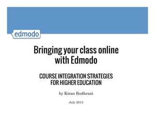 Bringing your class online
with Edmodo
COURSE INTEGRATION STRATEGIES
FOR HIGHER EDUCATION
by Kiran Budhrani
July 2013
 