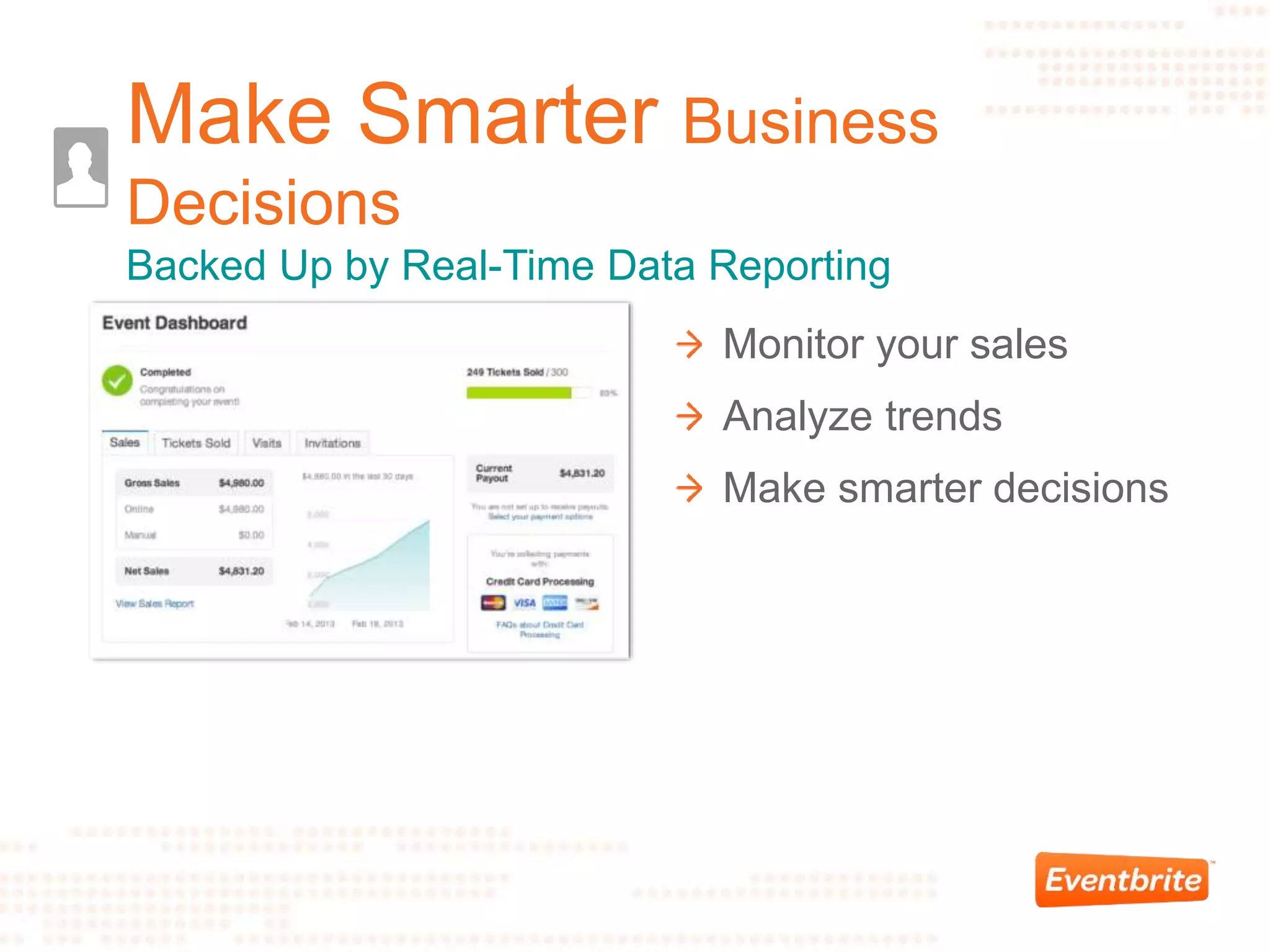 Monitor your sales
Analyze trends
Make smarter decisions
Make Smarter Business
Decisions
Backed Up by Real-Time Data Reporting
 