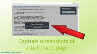 Capture screenshots of
article/web page 111
annaleequinto.com
 