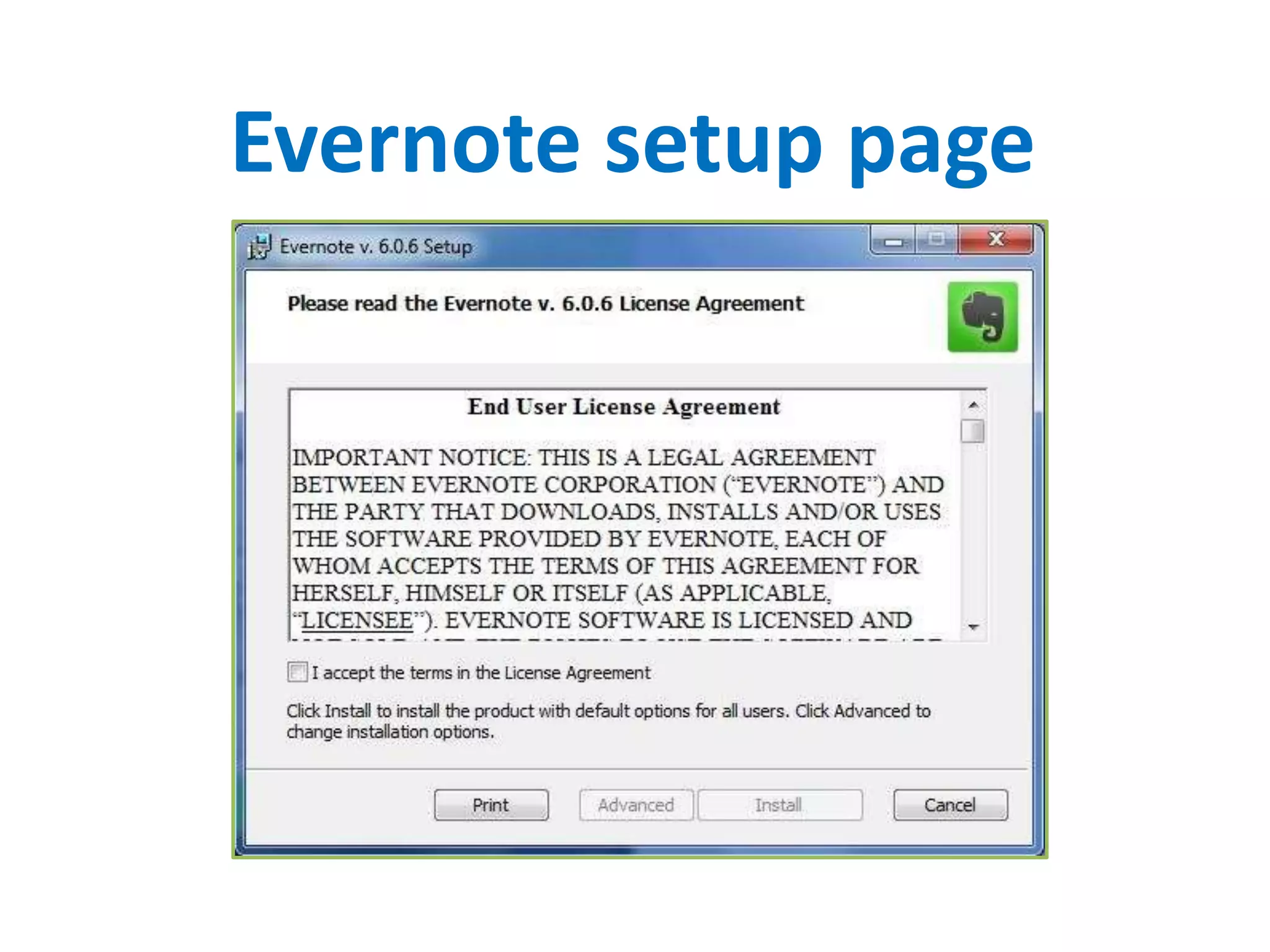 Evernote setup page
 