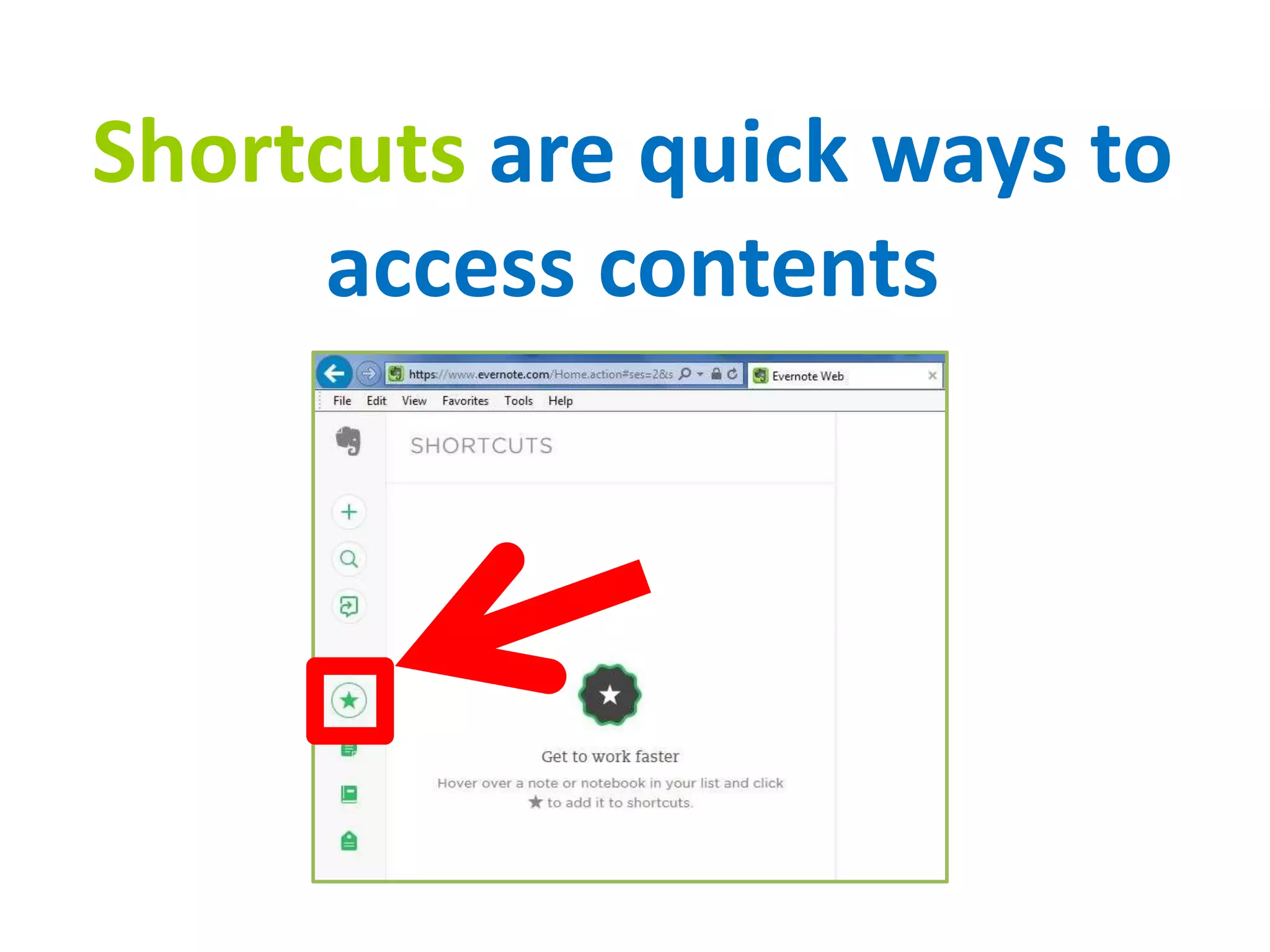 Shortcuts are quick ways to
access contents
 